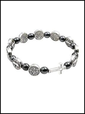 Sterling Silver San Benito St Benedict Bracelet Black Beads Catholic Gift for